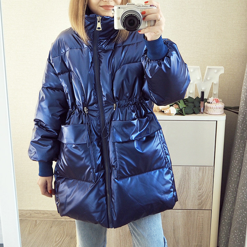 2021 nuove donne di inverno parka moda tessuto lucido addensare giacche calde antivento cappotto outwear giacca da neve S-XL