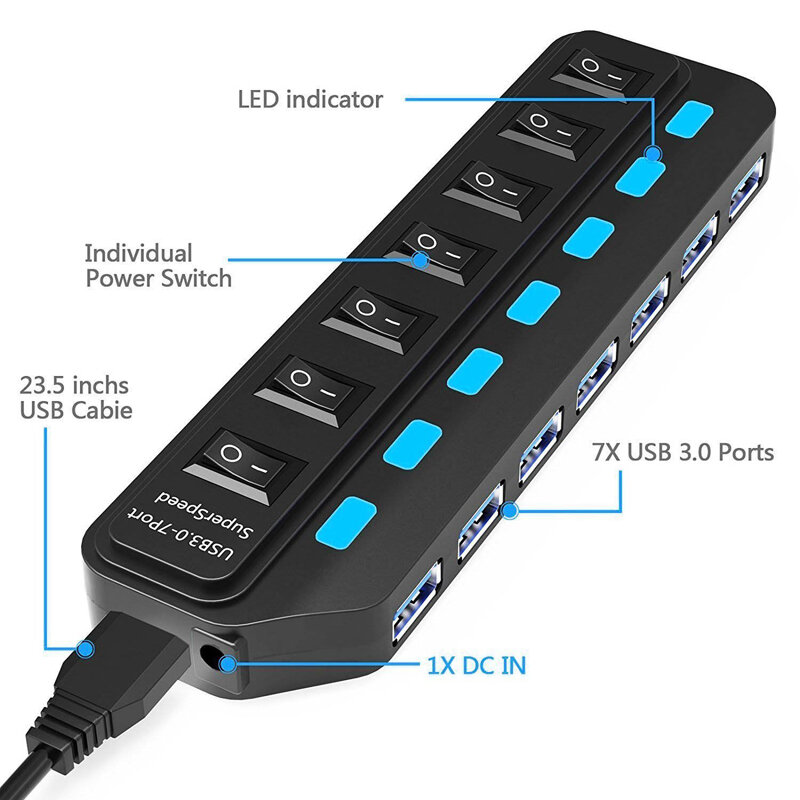 USB 3,0 концентратор мульти 4 7 портов Usb разветвитель с адаптером питания для Macbook Air Pro Xiaomi ПК ноутбук аксессуары USB 3 Hab