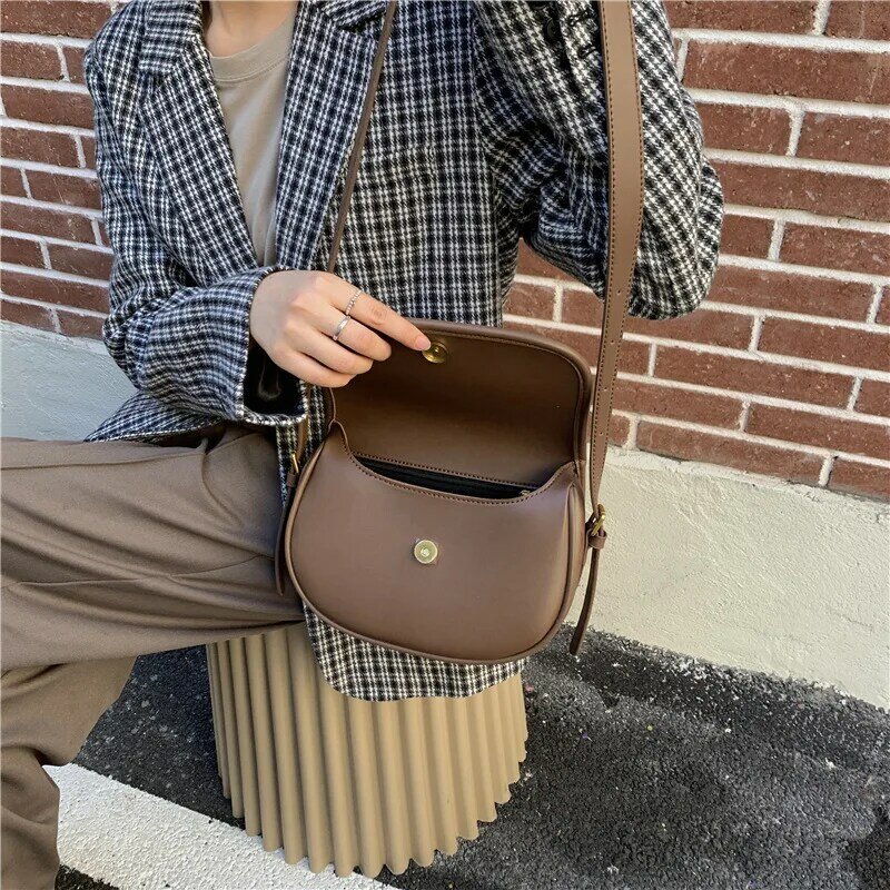 Shoulder Bags For Women 2021 Cute Solid Color Small PU Leather Simple Handbags And Purses Female Travel BusinessTotes Saddle
