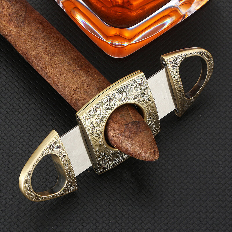 Tesoura de charuto galiner lâmina dupla faca de charuto bronze esculpido fogos de artifício afiada aço inoxidável tesoura charuto Ec-76