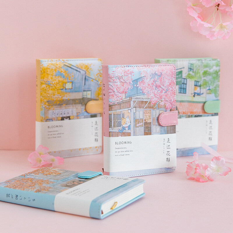Agenda creativa Romance flor de cerezo cuaderno ilustración cuadrícula pintada a mano diario escolar suministros de oficina archivos