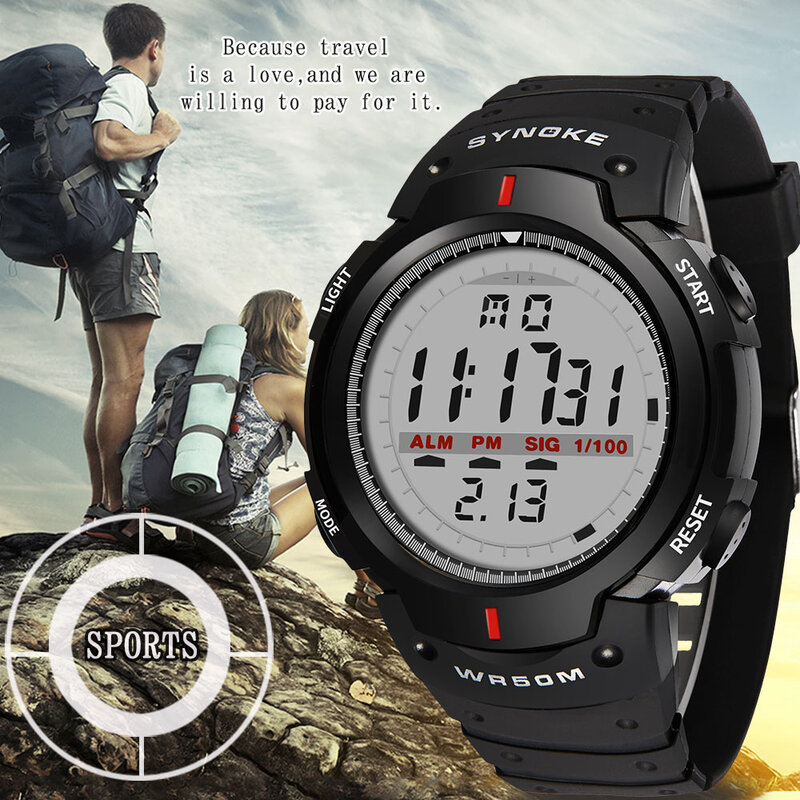 SYNOKE zegarki męskie 30M wodoodporny elektroniczny LED cyfrowy zegarek mężczyźni odkryty męskie sportowe zegarki na rękę stoper Relojes Hombre