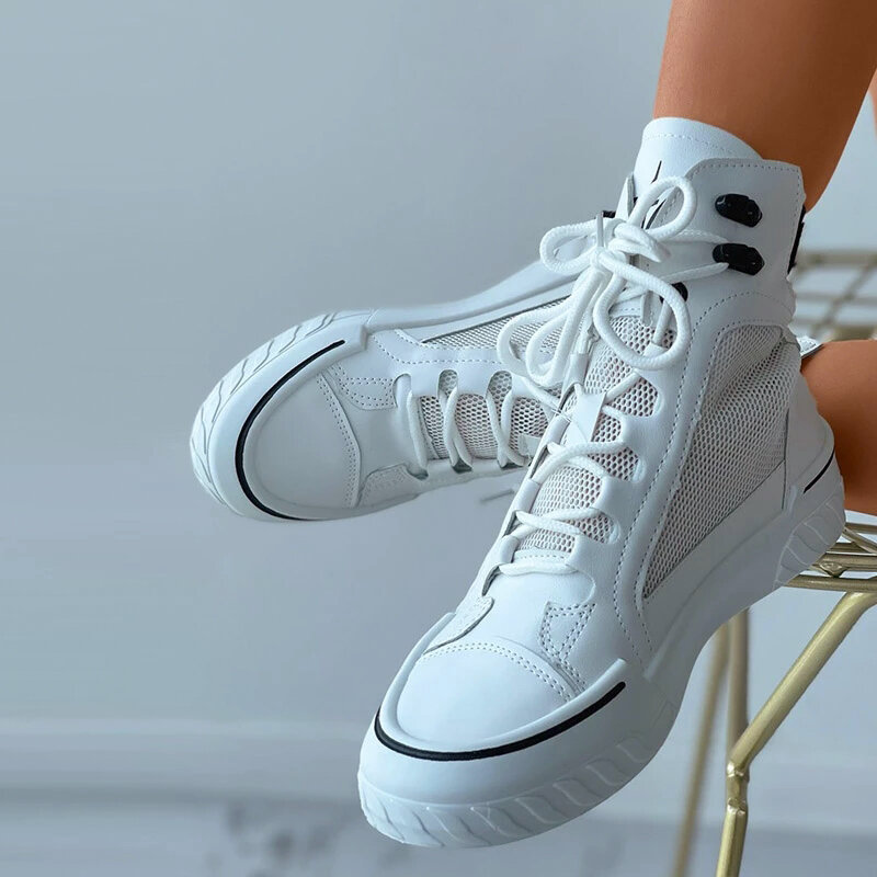 Chaussures en toile à lacets pour femmes, souliers de couleur unie, en maille, respirantes, plates, décontractées, confortables, légères, pour Sports de plein air, 2021
