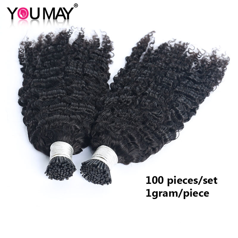 I Tip-extensiones de cabello para mujeres negras, mechones de cabello humano rizado Afro mongol, tejido a granel, 100 gramos