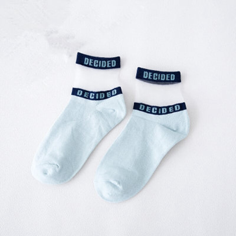 1 par de meias de seda de cristal, meias de letras coreanas estilo universitário femininas, meias de algodão confortáveis, respiráveis e tendência