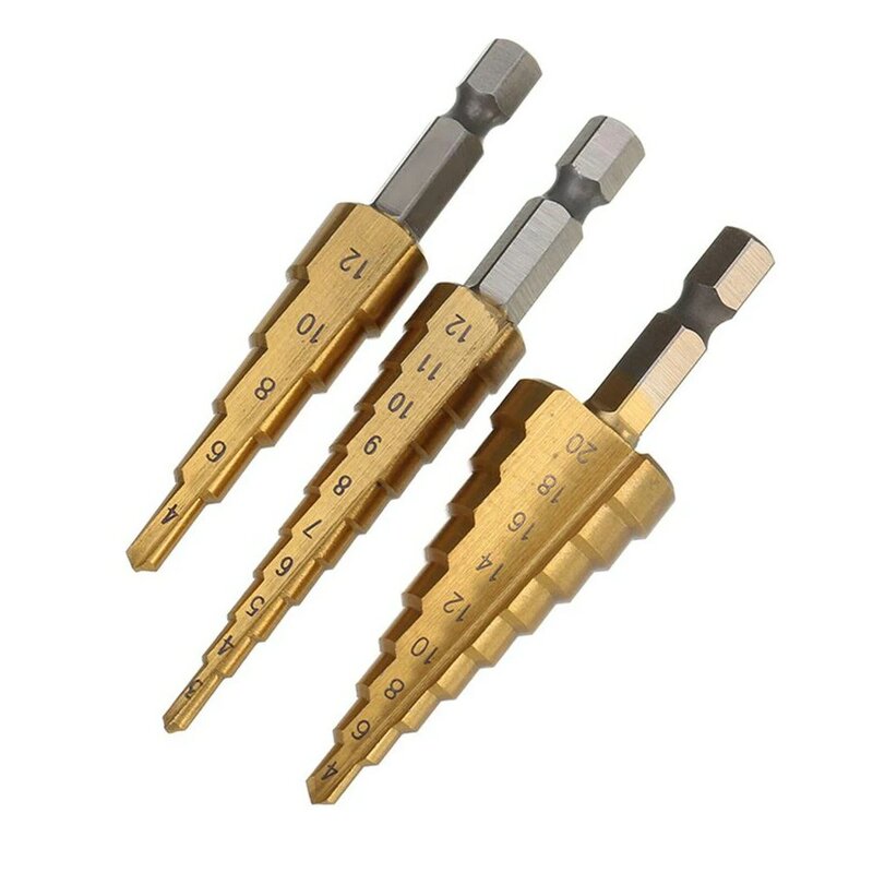 3pcs hss aço titânio passo broca bit 3-12mm 4-12mm 4-20mm passo cone cutt ferramentas madeira broca de metal conjunto