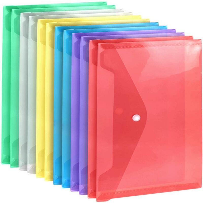 A4 플라스틱 봉투 폴리 봉투 투명 파일 가방, 문서 폴더, 스냅 버튼, 정리, 6 색 문구 케이스