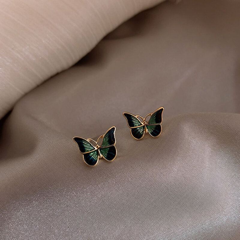 1 par Vintage francés esmalte verde mariposa de aleación Stud moda para orejas caída elegante de pendientes de joyería de las mujeres