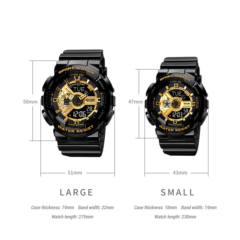 Skmei casal relógio de luxo relógios eletrônicos dupla exibição de tempo contagem regressiva led light hour feminino relógio de pulso do esporte da forma