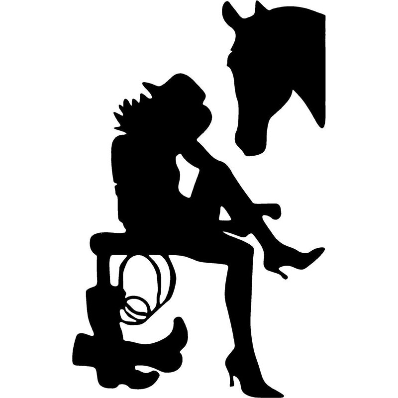 CTCM 9.8cm * 15.5cm cowboy girl riding boots high heels girl fashion car decoration modeling Black Silver waterproof sticker