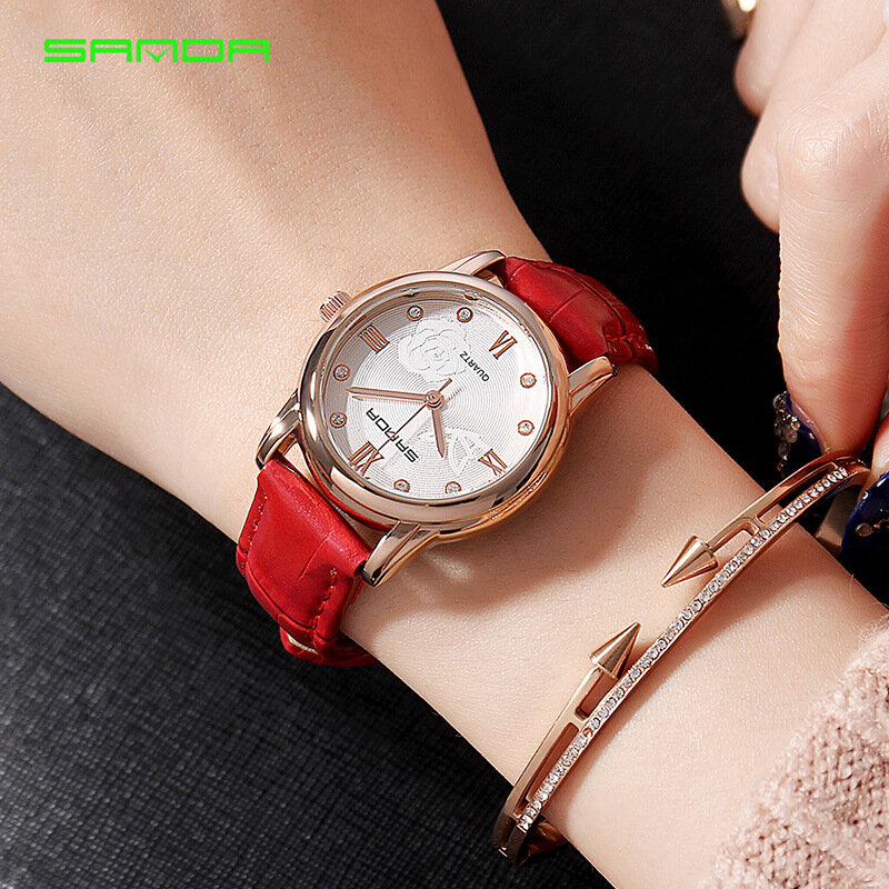 Sanda Womens Horloges Top Brand Populaire Horloge Vrouwelijke Klok Mode Trendy Waterdicht Eenvoudige Lederen Riem Dames Quartz Horloge