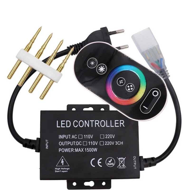 220V LED RGB Controller 1500W 10mm PCB Full Touch RGB Control with 4Pin Connector EU Plug