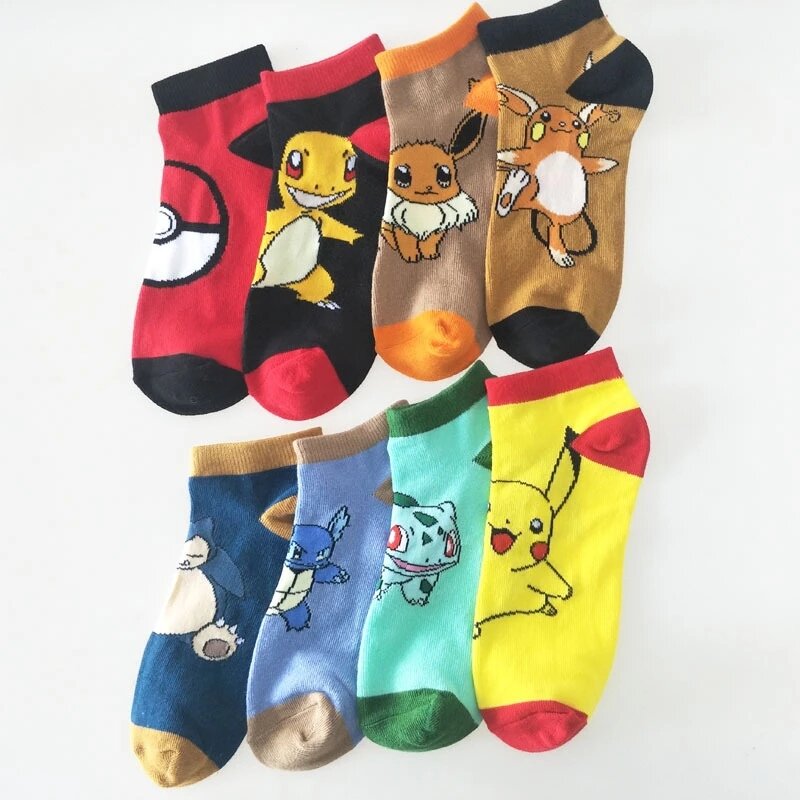 Chaussettes en coton à la cheville pour hommes et femmes, figurines Pokemon Pikachu, carapuce, carapuce, Charmander, Bulbasaur, Anime, Cosplay