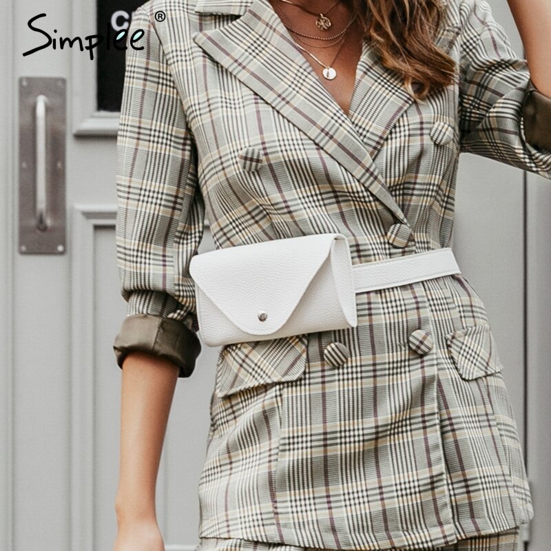 Simplee Trendy pu leather women waist bag Button belted adjustable female messenger bags Casual ladies fanny pack crossbody bags