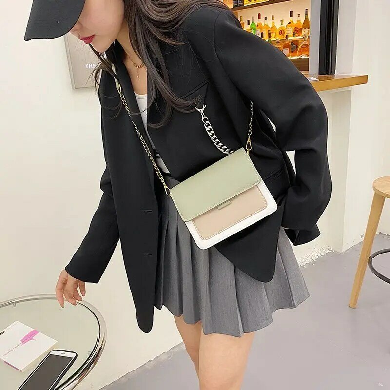 Designer Mini Leather Crossbody Shoulder Bags for Women 2021 Summer Solid Color Chain Simple Travel Purses and Cross Body Bag