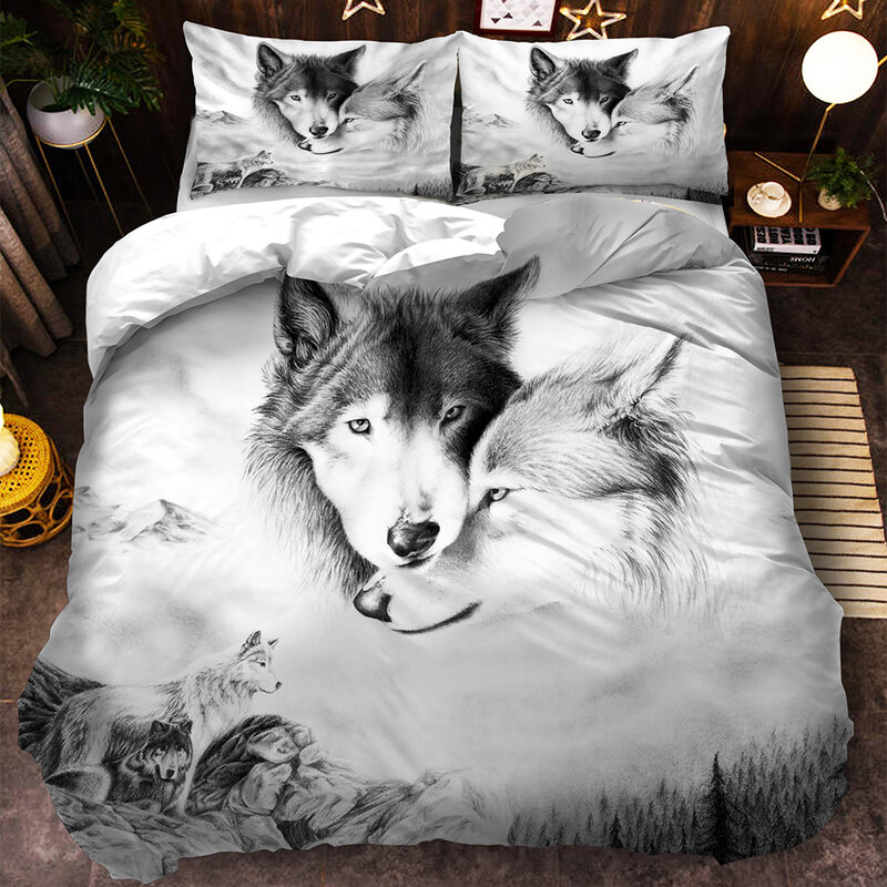 หมาป่าเด็กชุด Man ผ้านวม3D Cool พิมพ์ชุดเครื่องนอนปลอกหมอนเดี่ยว Queen King ขนาด3Pc เตียงชุด