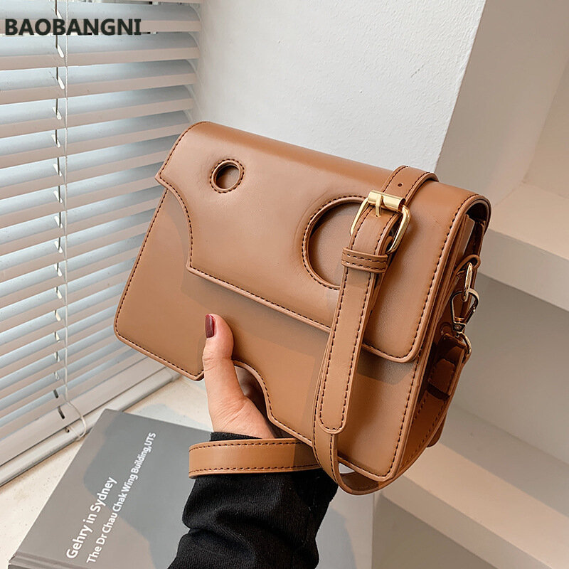 Simple Solid Color Women Crossbody Bag High Quality Pu Leather Clamshell-type Shoulder Bag New Small Square Bag