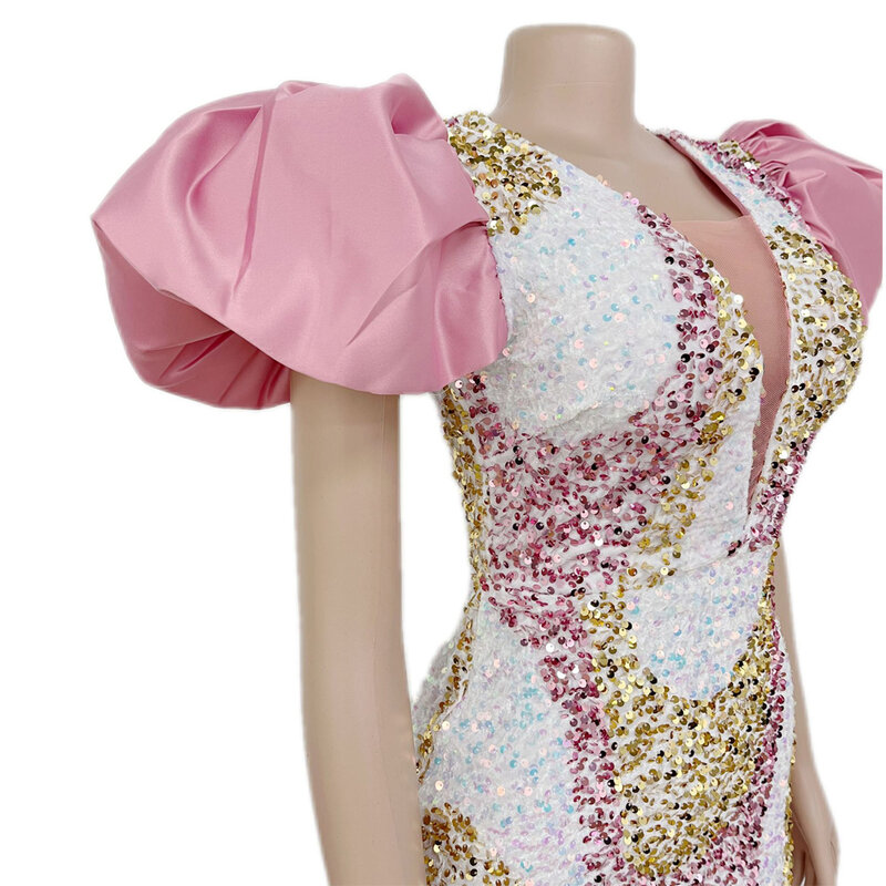 여성을위한 MD 아프리카 장식 조각 드레스 2022 새로운 패션 이브닝 가운 퍼프 슬리브 Bodycon 섹시한 드레스 터키어 옷 Kaftans 가운