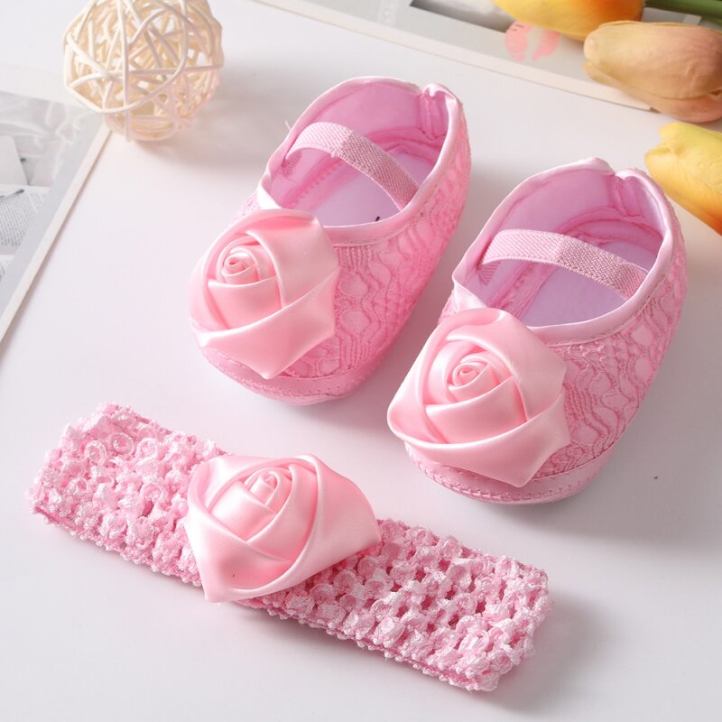 Weixinbuy infantil sola macia bowknot princesa primeiros caminhantes criança andando sapato 0-18m bebê recém-nascido meninas sapatos + bandana conjunto