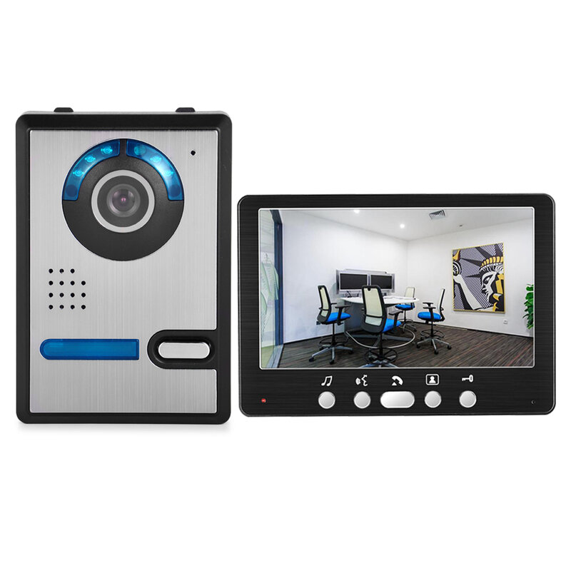 Sonnette vidéo HD de 7 pouces, bouton de luxe, interphone pour maison, appartement, caméra CMOS filaire, Vision nocturne, couleur LCD