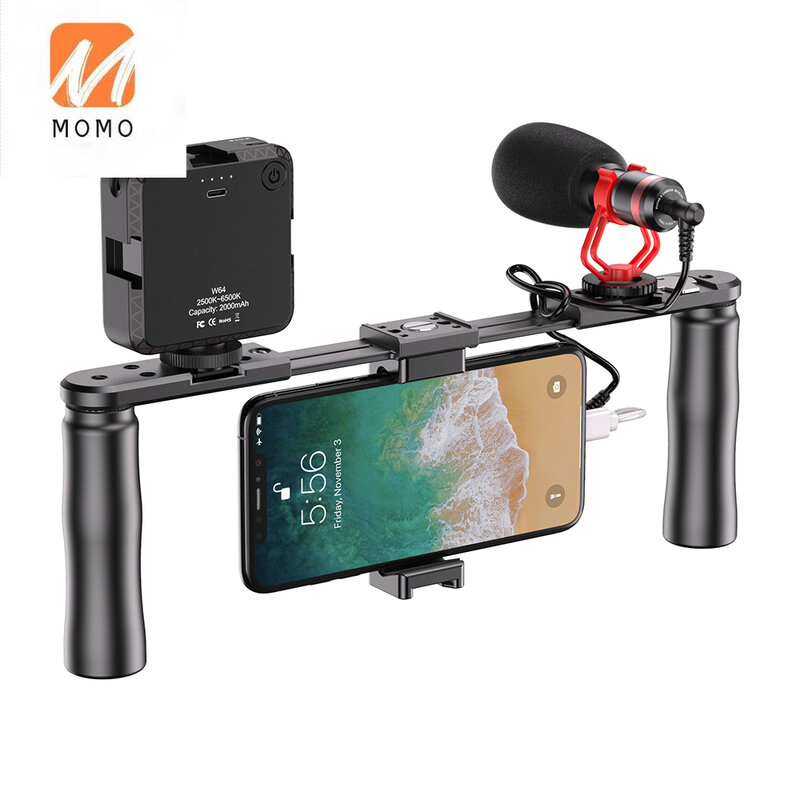 Dual Handheld Stabilizer Filmmaking Grip Smartphone Video Rig with Cold Shoe Vlog Videographing Accessory