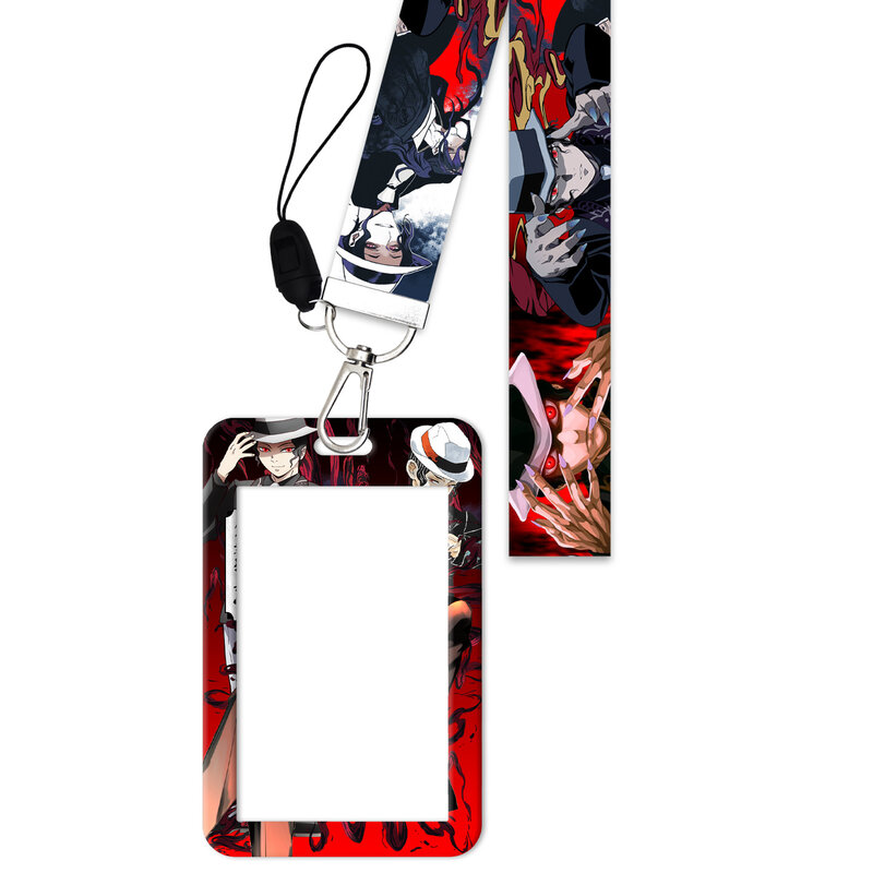 애니메이션 악마 슬레이어 Kibutsuji Muzan 매는 밧줄 넥 스트랩 로프 모바일 핸드폰 ID 카드 배지 홀더 키 체인 Keyring 선물