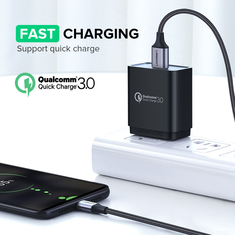 Ugreen – Câble USB micro à chargement rapide, 3 A, cordon en nylon pour transfert de données, pour Samsung, Xiaomi, LG, tablette Android, téléphone portable