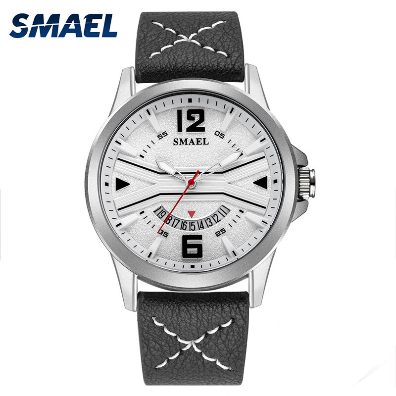 SMAEL-Reloj analógico de cuarzo para Hombre, accesorio de pulsera resistente al agua con correa de cuero, complemento masculino de marca de lujo con diseño moderno, perfecto para negocios