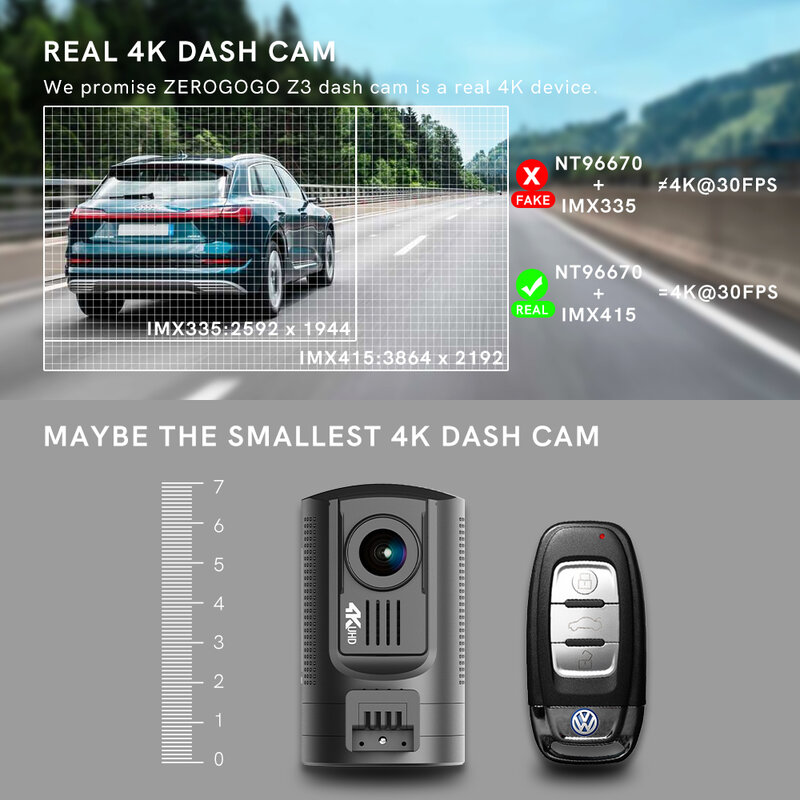 ZEROGOGO Z3 جهاز تسجيل فيديو رقمي للسيارات كاميرا 4K داش كام لتحديد المواقع السيارات داشكام 4K الترا HD مسجل فيديو سوبر للرؤية الليلية سوبر مكثف CPL