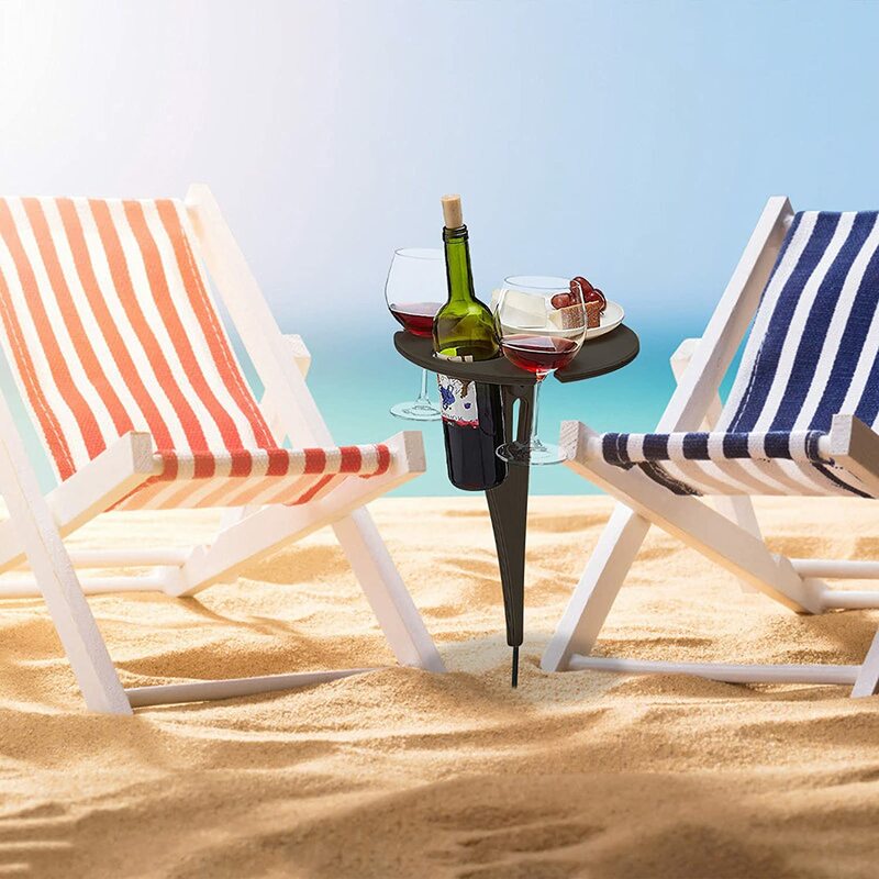 Mini tavolo da spiaggia in legno da esterno con tavolo da Picnic rotondo pieghevole facile da trasportare portabottiglie per vino Dropshipping