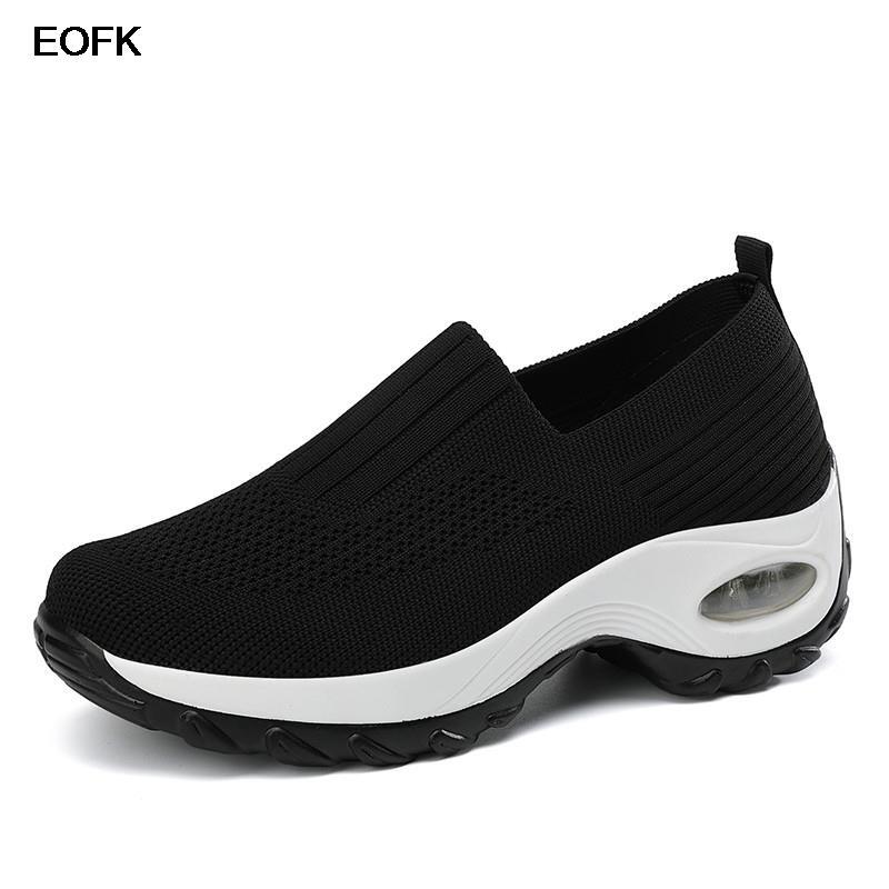 EOFK Sepatu Sneakers Wanita Bantalan Selip Kain Musim Semi Ringan Nyaman Lembut Sepatu Flat Pantofel Wanita