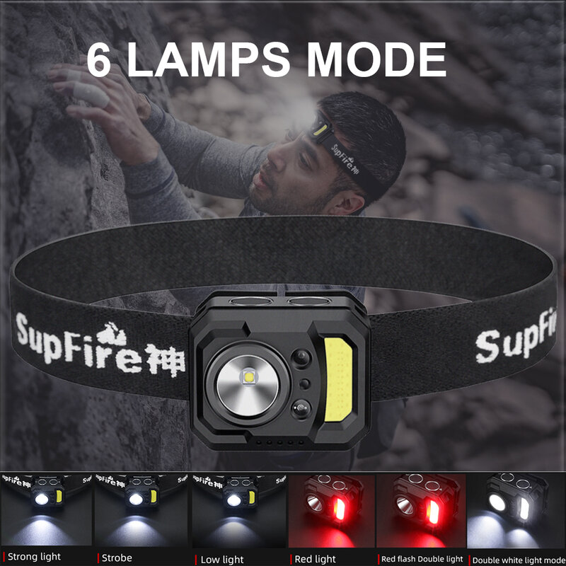 [Fast shipping] Supfire HL19 Portable LED Headlamp Camping Fishing Sports Lantern,USB Rechargeable Waterproof Powerful Headlight