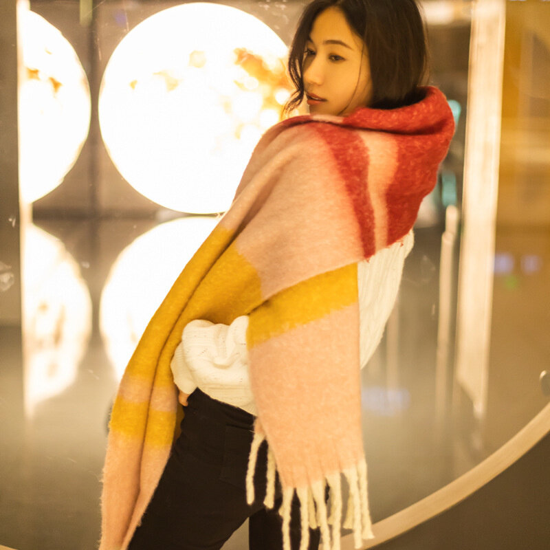 Lenço de inverno feminino de luxo cashmere quente feminino cachecol homem pashmina cor foulard grosso macio grandes cachecóis borla xale