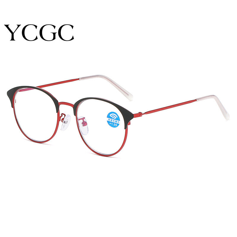 + 1.0 4.0 + 2021 n redondo retro vermelho metal fino quadro óculos de leitura anti luz azul presbiopia ultraleve alta qualidade óculos