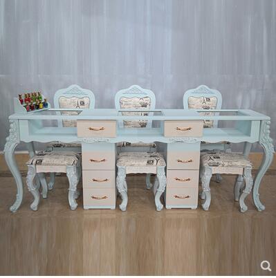 Conjunto de mesa de manicure retrô europeia, conjunto de cadeiras e mesas vermelhas para manicure