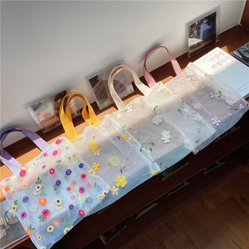 Nieuwe Mode Vrouwen Geborduurde Light Clear Organza Jelly Kleine Tote Messenger Schoudertassen Vrouwelijke Strand Handtassen Boodschappentassen