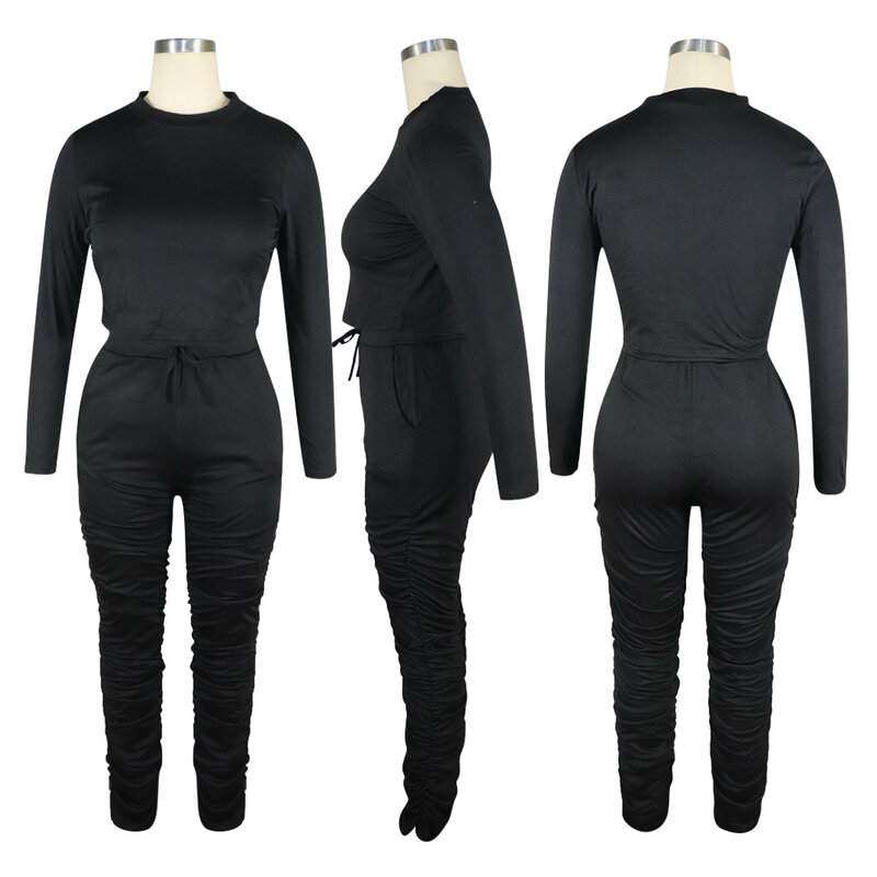 가을 여성 Tracksuit 두 조각 세트 누적 된 Pleated 셔츠와 긴 바지 Sportsuit 일치하는 여성 복장에 대 한 설정