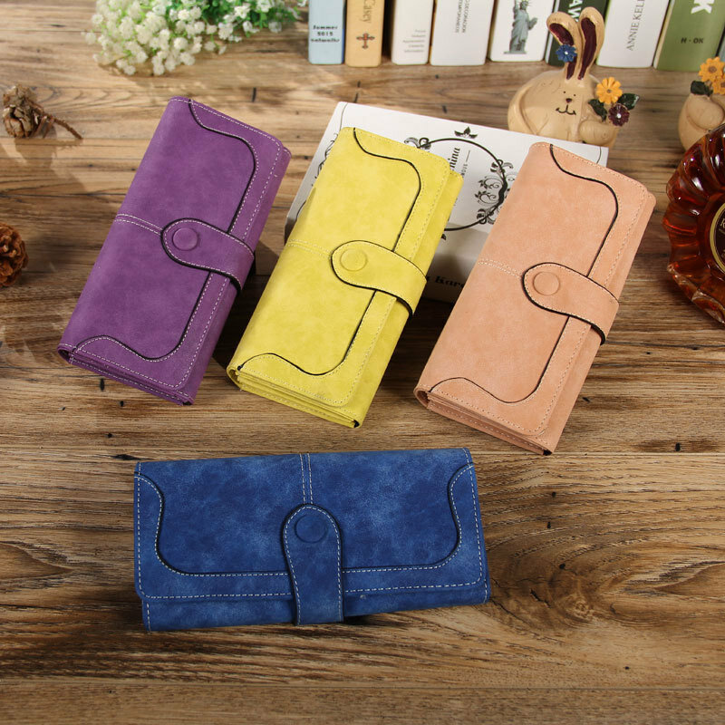 Okolive WB0005 New Korean Fashion Women Long Retro Frosted Splicing Solid Color Embroidered Wire Hasp Wallet Handbag Wallet