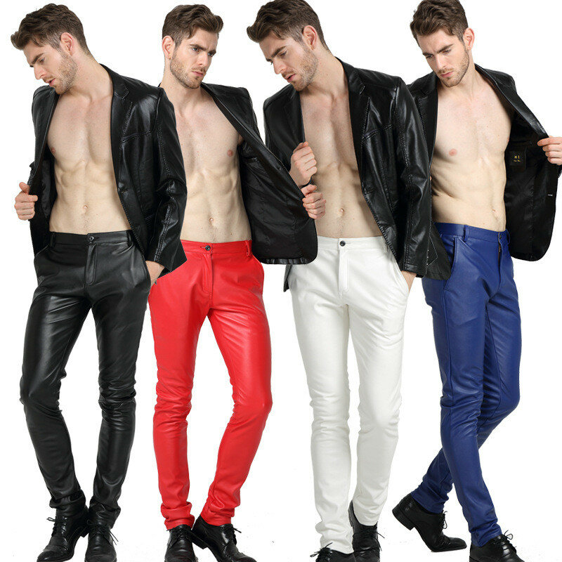 Pantalones de cuero sintético para hombre, ropa de calle de marca, ajustada, elástica, para primavera y verano