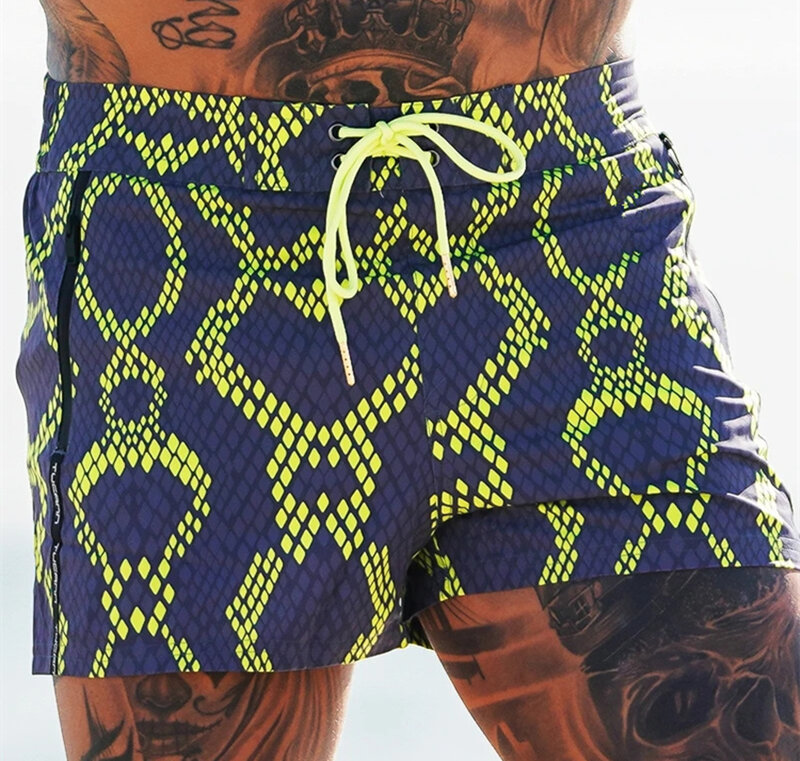 Verão novo curto 3 estilo masculino moda beachwear camuflagem impressão shorts de secagem rápida com cordão sportwear masculino shorts