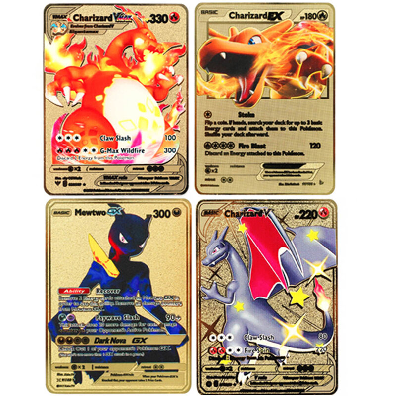 POKEMON Carte d'énergie Vmax GX, or argent noir, Charizard Pikachu,  Collection Rare, carte d'entraînement au combat, jouet pour enfants, cadeau