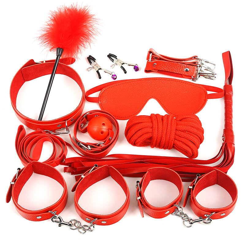 Erotic Sex Adult Products Bed Bondage Sets Handcuffs Leather Whip Rope Blindfold BDSM Kits Fetish Sex Toy For Adult Woman Couple