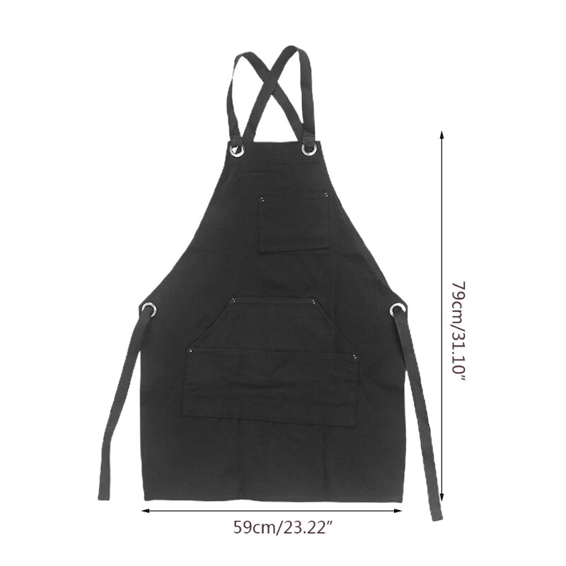 Black Canvas Adjustable Work Tool Apron with Pockets for Gardening Woodworkers