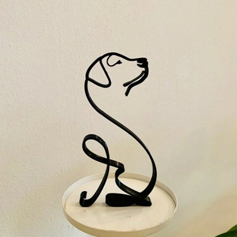 Decoração da casa arte do cão escultura simples metal bonito do animal de estimação presentes do cão arte abstrata escultura festa em casa escritório desktop decoração dropship