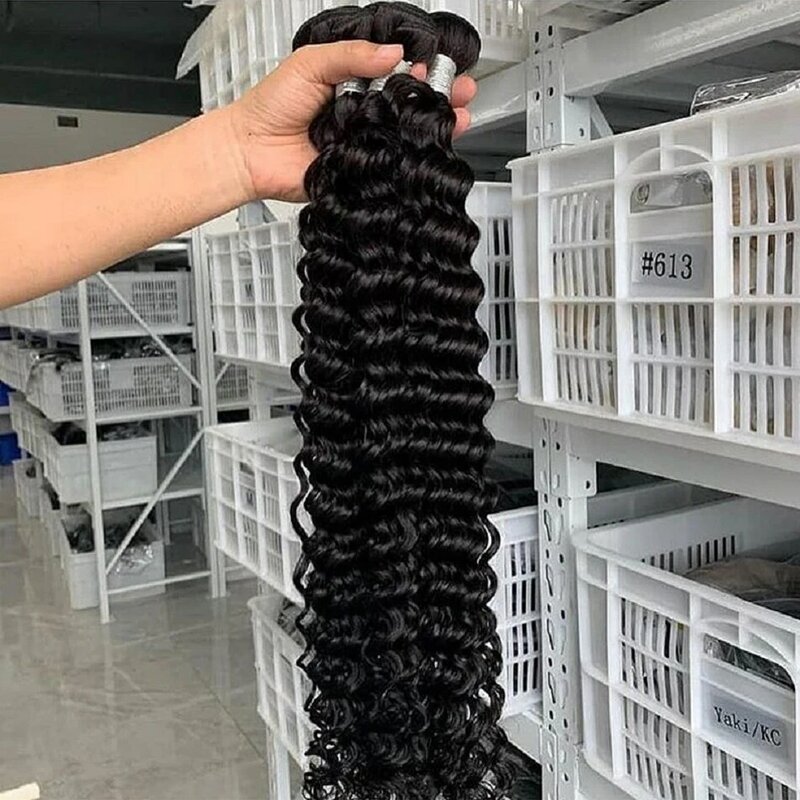 Onda profunda longa pacotes de cabelo humano duplo tramas profunda encaracolado cabelo humano 1/3/4 tecer pacotes ofertas remy extensões do cabelo brasileiro