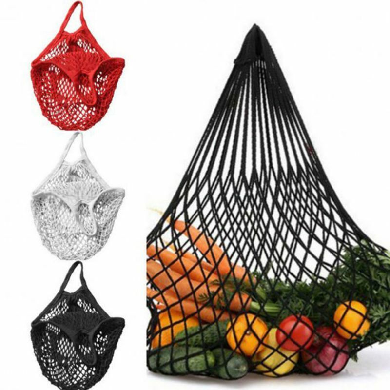 2019 bolsa de compras de malla reutilizable String fruta almacenamiento bolso de mano Totes mujeres de la compra de malla de tela bolsa de supermercado bolsa de mano