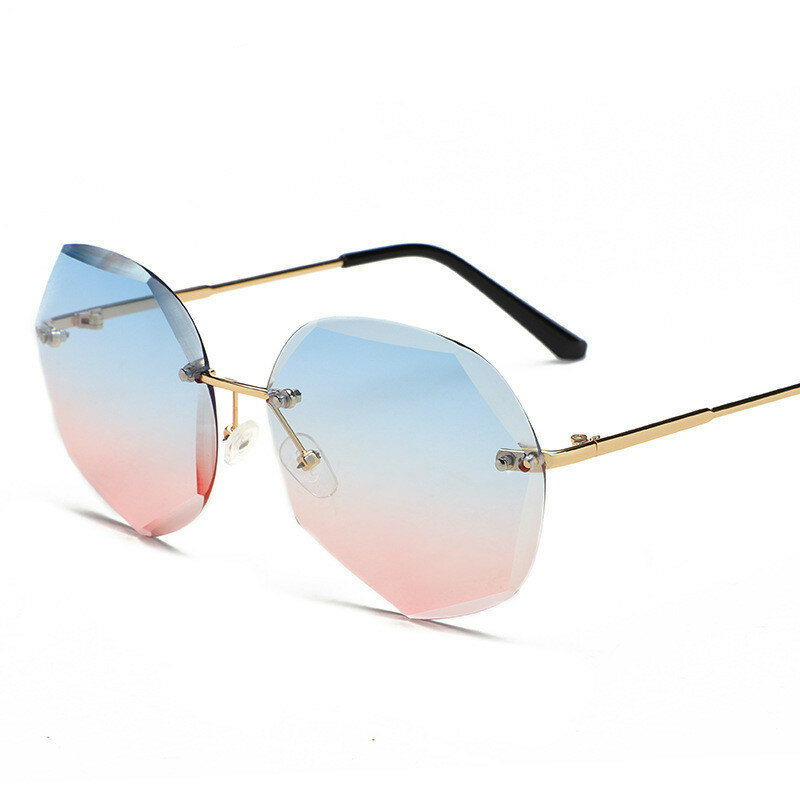 Gafas de sol sin montura para mujer, anteojos de sol sin montura a la moda, de diseñador de marca, con degradado, lentes de corte, sin marco, de Metal, UV400