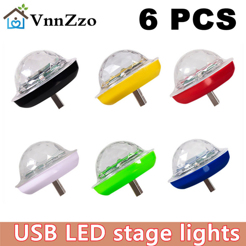 6 sztuk USB LED samochodów nastrojowe oświetlenie światła przenośne Family Party Ball lampa kolorowa Bar Club efekt sceniczny lampa muzyka noc światło