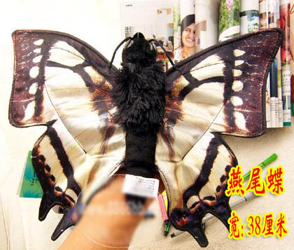 38cm azul mariposa de swallowtail marioneta de mano de mariposa artificial insectos juguetes de peluche marioneta de mano de la muñeca de aprendizaje juguetes del bebé