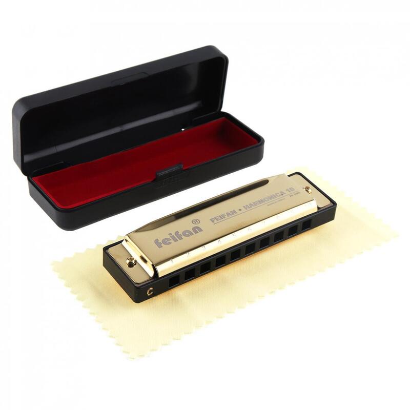 Harmonica 10 Holes 20 ToneC Matte Gold Harmonica Blues Harp Mouth Organ Stainless Steel Musical Instrument for Beginner